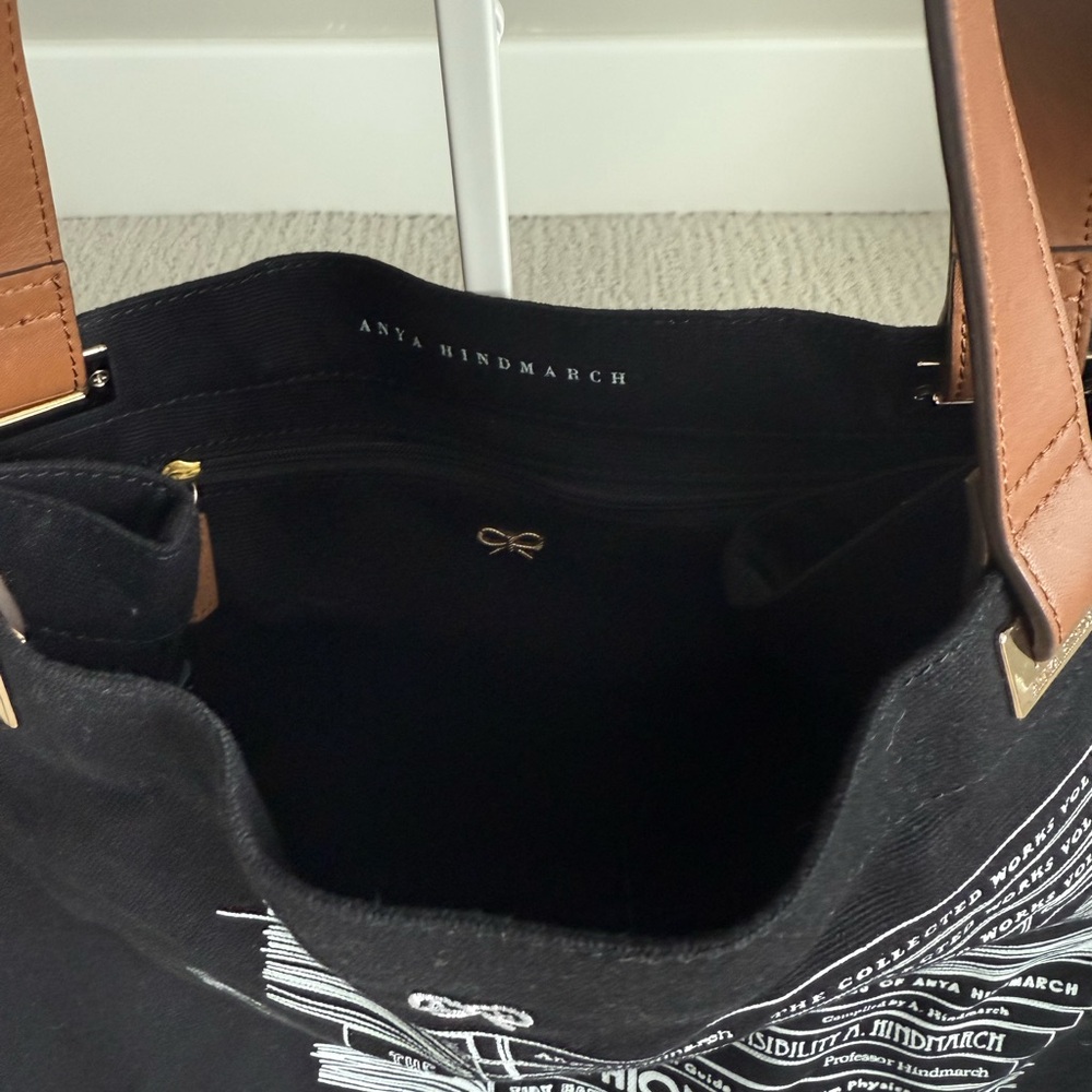 Anya Hindmarch Stacked Book Canvas print tote leather handles - Picture 3 of 9